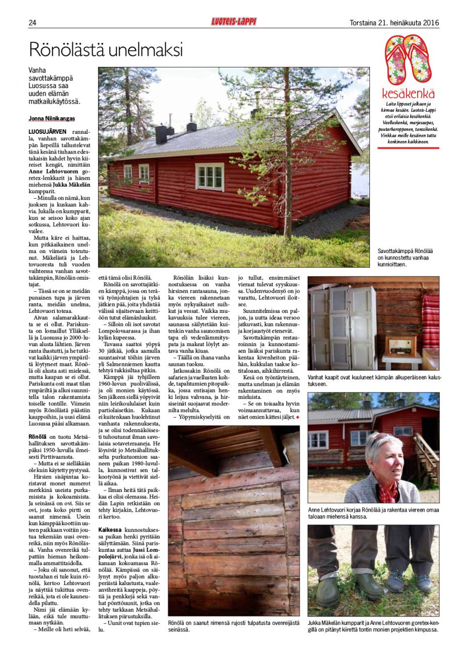 Ronola Article Published in Luoties-Lappi 2016-07-21